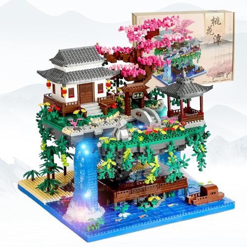 3200pièces Micro Briques,Bricolage Modèle avec LED Lumière,Kit Maison d'arbre Sakura pour Adultes,Jouets d'architecture modulaires Non Compatible avec Maison Lego