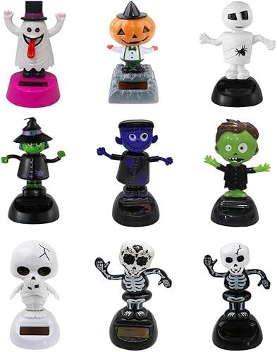 Miniatura 1 de 9 piezas de cabezas de bobbleheads de energía solar, juguete de baile de cabeza agitada solar de Halloween, figuras de cabeza de bobble, para