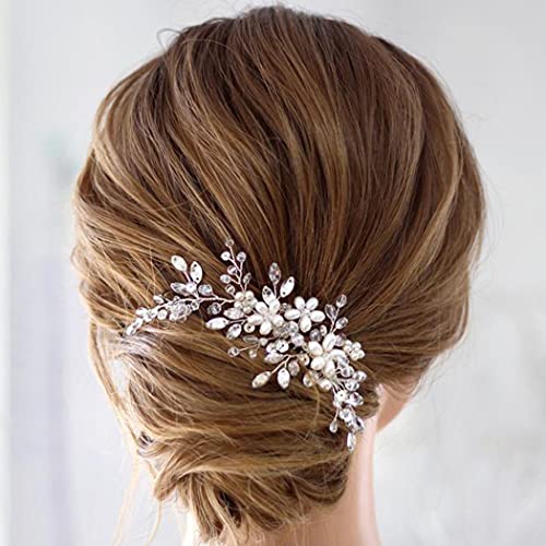 jakawin bride wedding hair comb pearl flower hair piece rhinestone bridal hair accessories for women hc034 silver