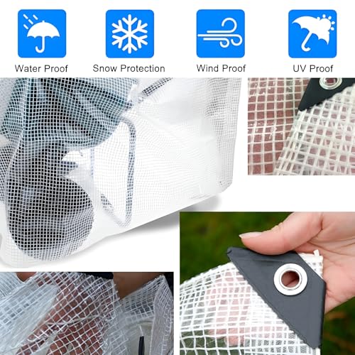 2m x 3m Clear Leno Tarpaulin - Heavy-Duty Waterproof 100 GSM Reinforced Transparent Tarp Sheet with Mesh Support, Rubber Strengthened Corners - UV‑Resistant Cover for Garden, Greenhouse, Groundsheet