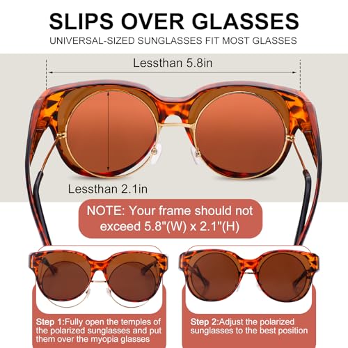 2 Pcs Polarized Fit-Over Sunglasses for Women, Large Round UV400 Protection, Trendy Cat-Eye Style3