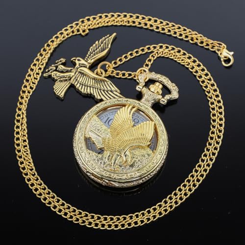 Image of Tiong Pocket Watch Pattern Vintage Quartz Pocket Watches with Chain Christmas Graduation Birthday Gifts Fathers Day