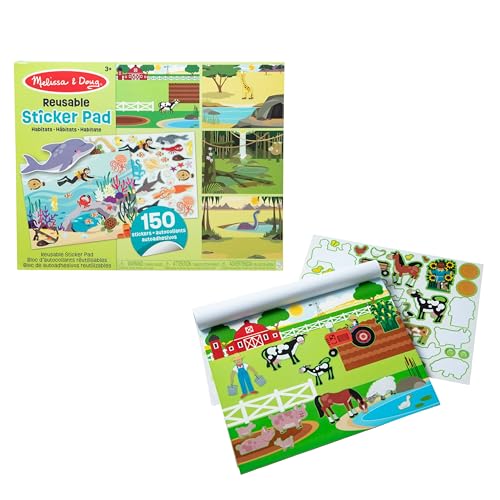 Melissa & Doug Libro Adesivi Attacca e Stacca - Album Stickers Riutilizzabili Tema Ambienti Naturali e Animali, Regalo per Bambini e Bambine, 3+ Anni