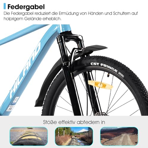 HILAND 26 Zoll Mountainbike für Frauen Männer Erwachsene, 21 Gang MTB mit Aluminiumrahmen, Doppelscheibenbremsen, Herren und Damen Mountainbike, Blau