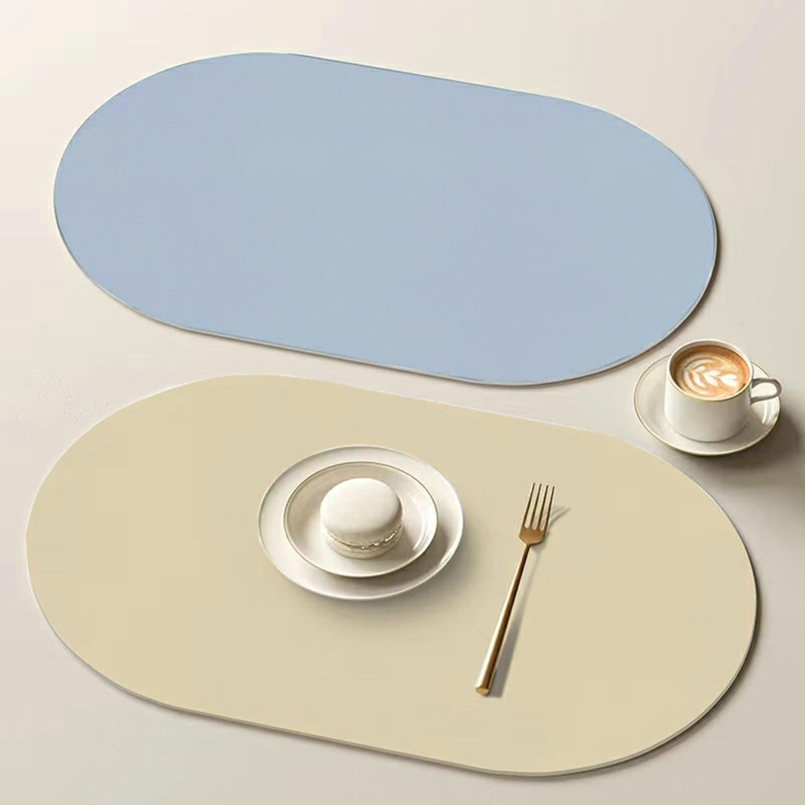 8er Set Platzsets XXL, Platzsets Creme 30x45cm Oval Einfarbig PU Leder für Hause Küche Hotel und Restaurant