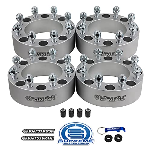 Supreme Suspensions - 4pc Set of Silver 2" Wheel Adapters for 2005-2020 Ford F-250 Super Duty 2WD 4WD | Studs: M14x1.5 | BP Conversion: 8x170mm to 8x165.1mm - Valve Stem Caps Included