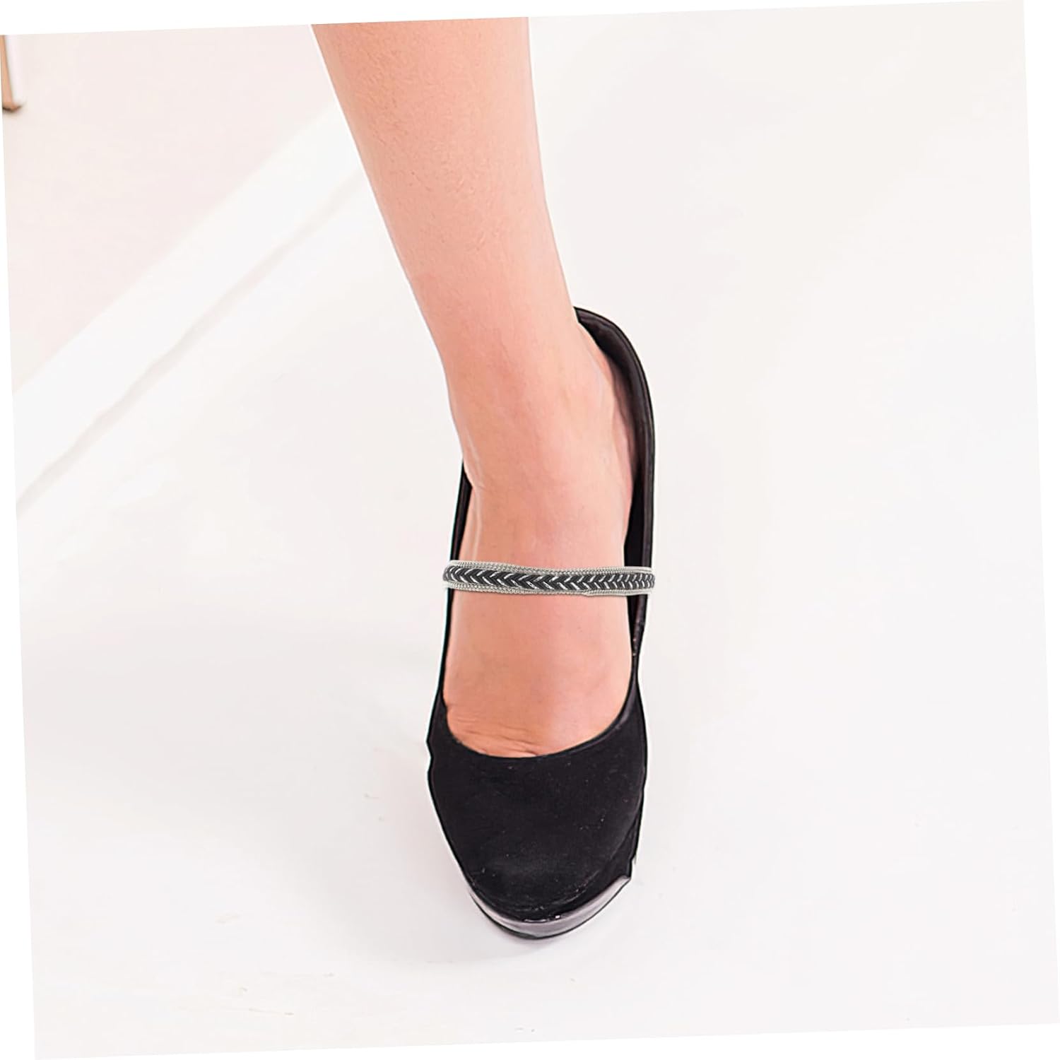 2pairs High Heel Elastic Straps Rhinestones Slip Ankle Bands Convenient No Tie Stretchy Shoe Laces for Women Heels Black Gold