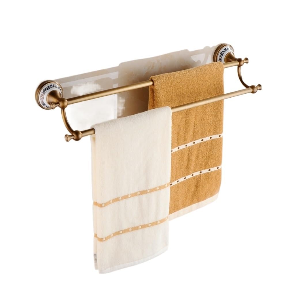 HAOXUELI Brass Antique Bathroom Hardware Towel Bar Hook Paper Soap Holder Bath Shelf Set(Double Towel bar)