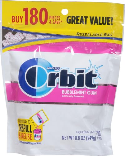 Image of ORBIT Bubblemint Sugar Free Chewing Gum, Value Bulk Pack, Piece Bag 180 Count (Pack of 8)