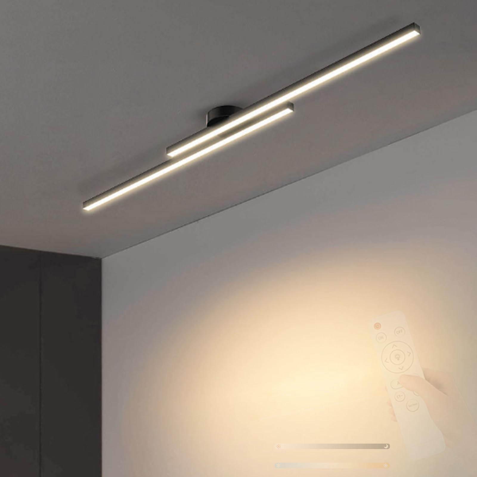 Plafonnier LED linéaire noir 120cm dimmable avec télécommande en aluminium - 8