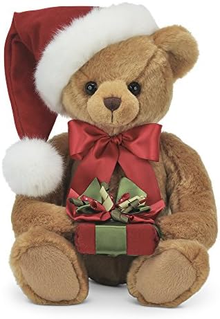Bearington Holden Presents Christmas Stuffed Animal Teddy Bear in Santa Hat, 15 inches