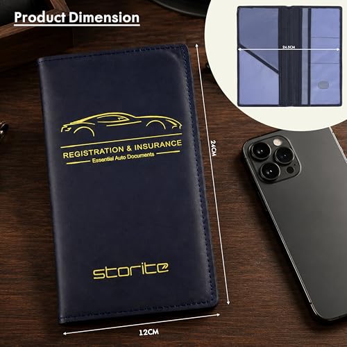 Image of Storite Pack of 1 PU Leather Car RC & Insurance Card Holder (Navy Blue) | Vehicle License Document Glove Box Compartment Organizer for Women & Men (Pack of 1)