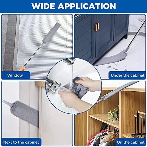 Retractable Gap Dust Cleaner Cleaning Tools with 2 Microfiber Dusting Cloths Long Handle 60inches Washable and Retractable Duster Brush for Cleaning Under Appliances Furniture Couch Fridge - 2