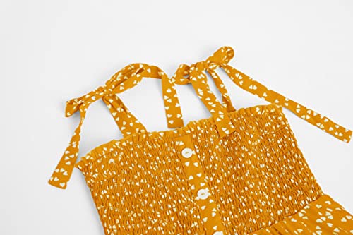 Rolmama Girls Summer Dresses Kids 2023 Sleeveless Tie Strap Boho Beach Midi Dress Smocked Ruffle Flowy Sundresses Yellow #TOP3