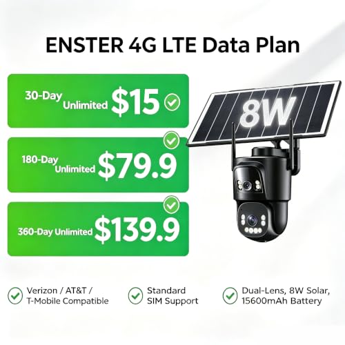 Image of ENSTER 4G AOV Cellular Solar Security Camera, 15600mAh Battery