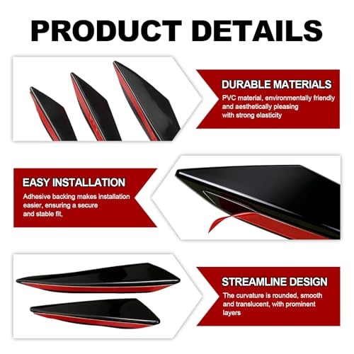 6 Stück Frontspoiler Stoßstangenspoiler,Auto vordere Bumper Lip Splitter,Frontstoßflosse Spoiler Canards Refit,Universal Kohlefaser Frontstoßstange Spoilerlippe für alle Autos (Schwarz)