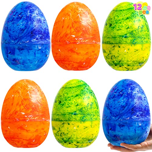 JOYIN 12 Pcs 6" Painted Jumbo Easter Egg Plastic Fillable, Easter Theme Party Favor, Marble Style Easter Eggs Hunt, Basket Stuffers Filler, Classroom Prize Supplies
