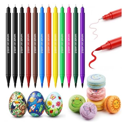 Edible Markers for Cookie Decorating,12Pcs Ultra Fine Tip(0.5mm) Food Coloring Pens, Upgrade Double Side Food Grade Pens for Decorating Fondant Cakes,Easter Eggs,Frosting,Macaron(10 Colors)
