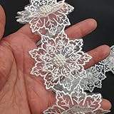 KARMELLING 10PC White Pearl Chiffon Beaded Flower Embroidered Lace Edge Trim Ribbon for Sewing DIY C