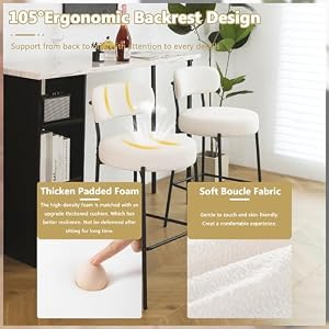 DYHOME Bar Stools Set of 3, 27 Inches Boucle Counter Height Bar Stools with Back, White Modern Tall Bar Stools with Metal Legs for Kitchen Island DYHOME Bar Stools Set of 3 27 Inches Boucle Counter Height Bar Stools with Back White Modern Tall Bar Stools with Metal Legs for Kitchen Island