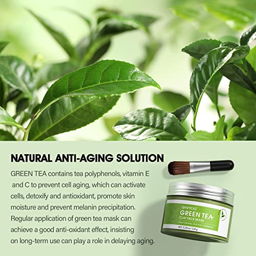 Shvyog Green Tea Face Mask, Antioxidant Green Tea Clay Mask With Volcanic Mud, Deep Cleansing & Moisturizing & Hydrating Clay Facial Mask For Pores, Blackheads, Wrinkles, Dirts #TOP5