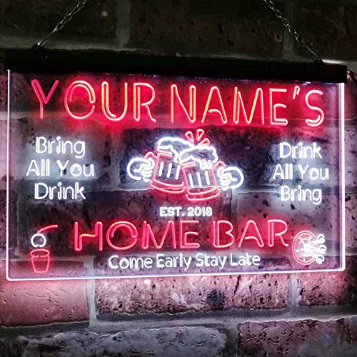 Advpro Personalized Your Name Custom Home Bar Beer Established Year Dual Color Led Neon Sign White & Red 16 X 12 Inches St6S43-P1-Tm-Wr #TOP1