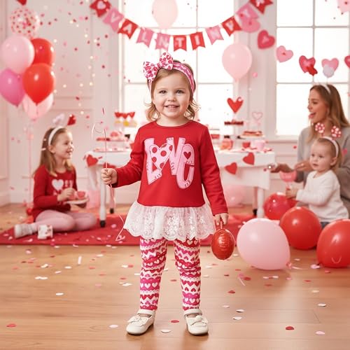 Image of HIHA Toddler Little Girls St.Patrick's Day Outfit Love Letter Print Dress Tops Pants Set