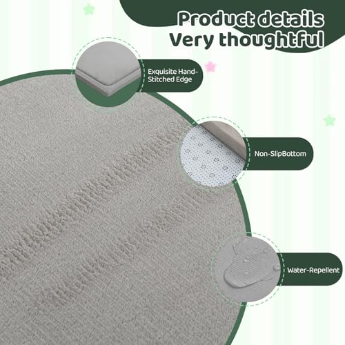 Image of Baby Play Mat for Floor, 1.3 Inch Thick Memory Foam Tummy Time Mats with Non Slip Backing, Soft Coral Velvet 50x50 Inch Playpen Mat Crawling Tatami for Infants Toddlers Kids, Light Grey