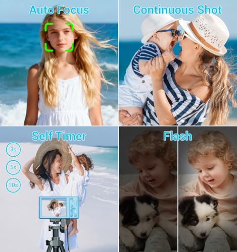 Image of Digital Camera 4K, Autofocus Digital Compact Digital Camera,16X Digital Zoom Upgraded Travel Camera with 64GB SD Card,2 Batteries,Small Camera for Teens Kids Boys Girls,Blue