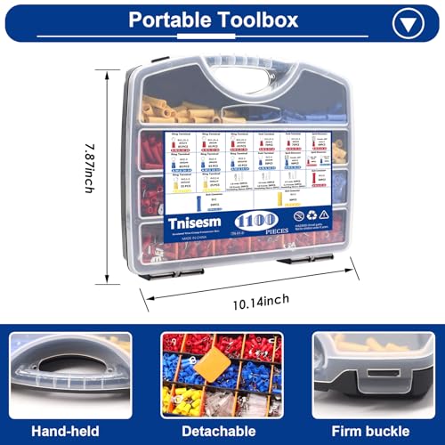 Tnisesm 1100pcs Wire Connectors - Insulated Electrical Wire Terminals with Crimp/Stripping/Cutting Multifunction Wire Crimping Tool 22-10AWG- Ring, Butt, Spade, Fork Connector Kit