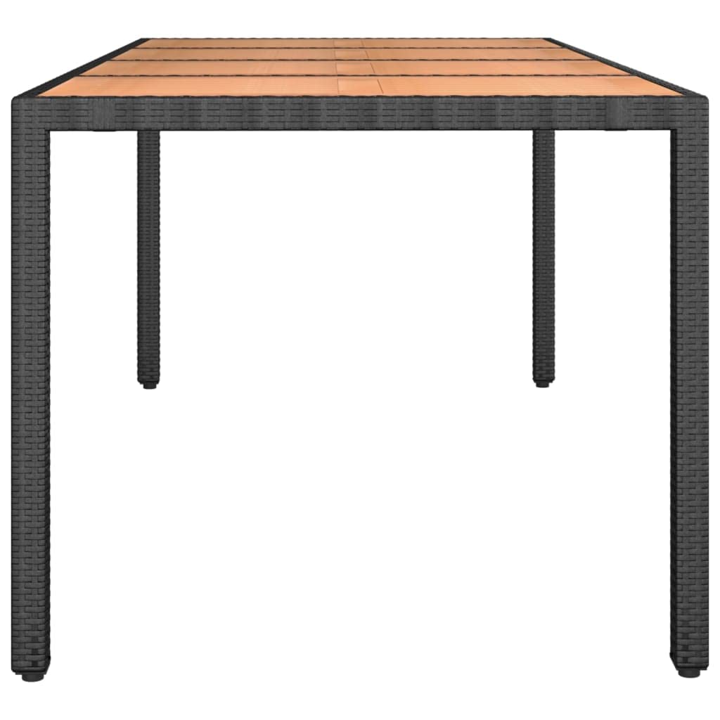 Mesa de jardín con tablero de madera negra de ratán sintético y madera de acacia, resistente a la intemperie, marco de acero estable, ideal para terraza, jardín y exterior, material duradero