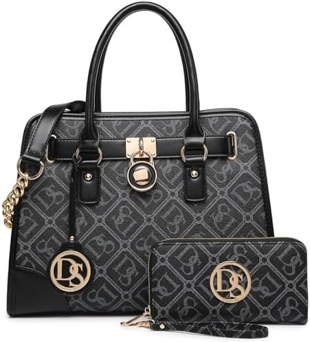 Dasein Women Handbags Top Handle Satchel Purse Shoulder Bag Hobo Bag Work Bag Set 2pcs (DS Black)