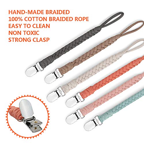 Pacifier Clip For Boys And Girls, Handmade Braided Cotton Baby Pacifier Holder Leash Smoother Clip Fits All Pacifiers Modern Unisex Baby Shower Set 6 Pack #TOP1