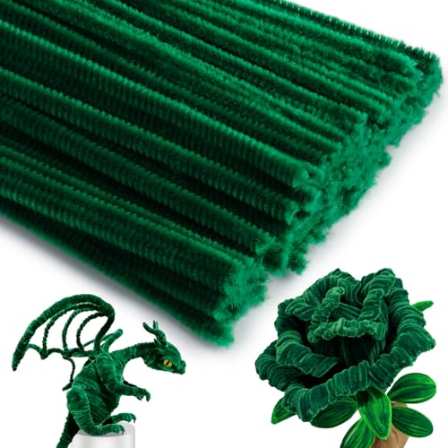 Image of Iuuidu 150PCS Pipe Cleaners Chenille Stem, Dark Green Pipe Cleaners | Craft Pipe Cleaners DIY Craft, Fuzzy Sticks Pipe Cleaners Bulk for Arts and Crafts, Xmas Home Decoration