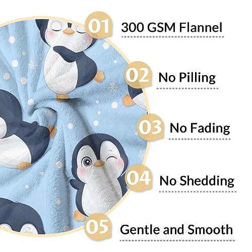 Penguin Blankets - Soft Fuzzy Blanket Throw for Kids, Adults - 30"x40" Small Blankets for Living Room & Office - Blue Cute Blanket Gifts