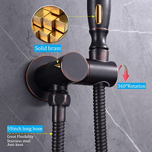 Brass Antique Handheld Shower Head High Pressure Hand Held Shower Head With 59" Long Hose And Holder Telephone Shaped Adjustable Handheld Showerhead Attachment Sprayer For Bathroom Oil Rubbed Bronze #TOP1