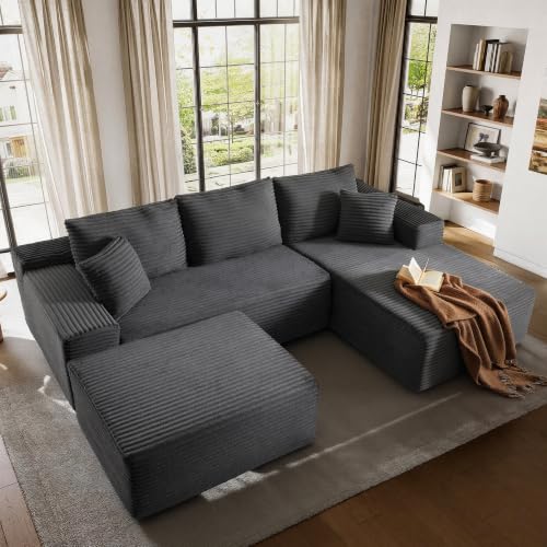 Image of 96 inch Sectional Couches for Living Room Cloud Couch Sofa with L-Shape Upholstered Boneless Couchs Modern Modular Sectional Couch with Chaise (Dark Grey, 108.1 inch U Shape with Right Facing Chaise)