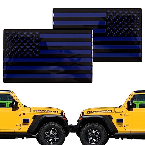 Image of XMUINT Metal American Flag Emblem, 2 Packs 5 inch USA Car Military Patriotic Sticker, Alloy Bumper Fender Door Window Trunk Engine Hood Decal for Car Truck SUV Matte Black Blue