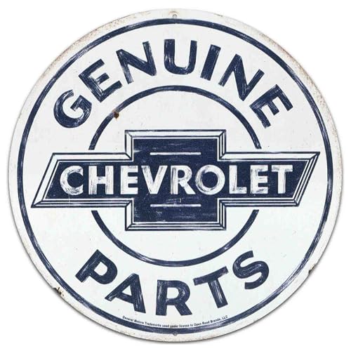 Image of Chevrolet Genuine Parts Round Metal Sign - Vintage Chevrolet Sign for Garage, Shop or Man Cave