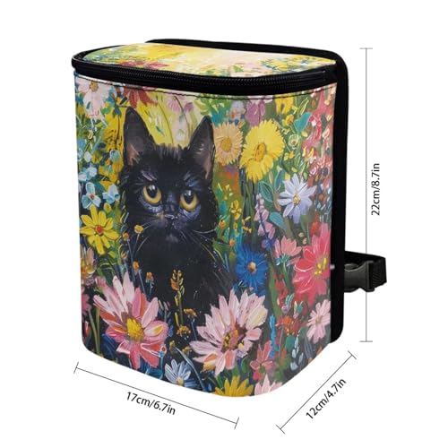 Image of Talayituse Cat Daisy Print Car Trash Can Accessories Organizer Garbage Bag Dustbin Container with Lid Waste Basket Storage Pocket Hanging Large Size Vehicle Trash Bin