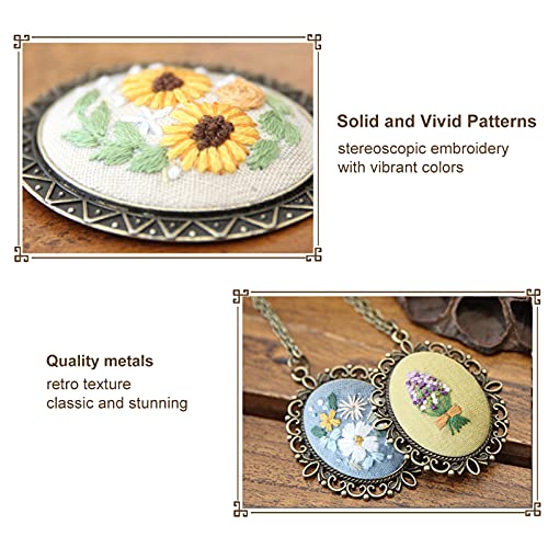 Image of ZOCONE 4 Packs Embroidery Necklace Kits, Embroidery Pendant Kit Mini Cross Stitch Kit with Hoop, Necklace, Pendant, Stamped Pattern Cloth, Instructions, etc., Embroidery Kits for Adults