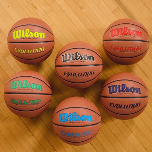 WILSON Evolution Indoor Game Basketball, Scarlet, Size 7-29.5"