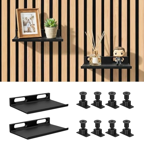 Hysagtek 2 Stück Regal für Akustikpaneel - Zubehör Akustikpaneele Ohne Bohren mit 8 Schrauben Schwarze Paneele Zubehör für Pflanzen/Blumen und Deko Artikel (15 * 9 cm)