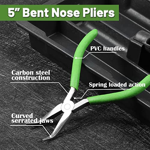 Leontool Bent Nose Pliers For Jewelry Making, 5 Inches Bent Chain Nose Pliers Serrated Jaws Jewelry Making Supplies Mini Pliers For Gripping Small Component Professional Diy Hand Tool #TOP1