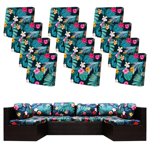 Image of 12 Pcs Stretch Patio Cushion Covers,Outdoor Couch Covers Replacement,Outdoor Couch & Sofa Slipcovers,for Patio Furniture Cushion Covers,Washable Reusable Furniture Protector (Summer Night ,Cover Only)