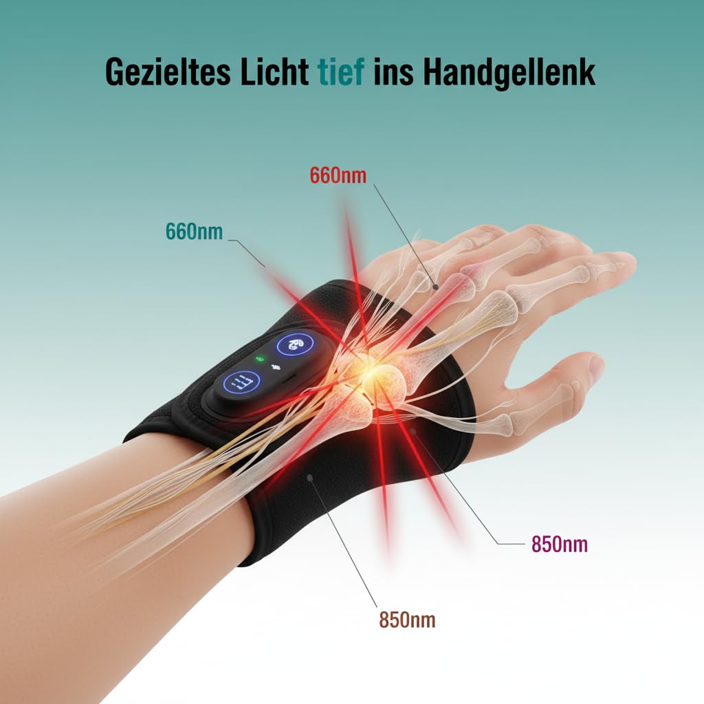 Infrarot Handgelenk Band 48 LED | Rotlichttherapie bei Schmerzen, Karpaltunnel & Steifheit | Ergonomisch, Wiederaufladbar (1pcs)