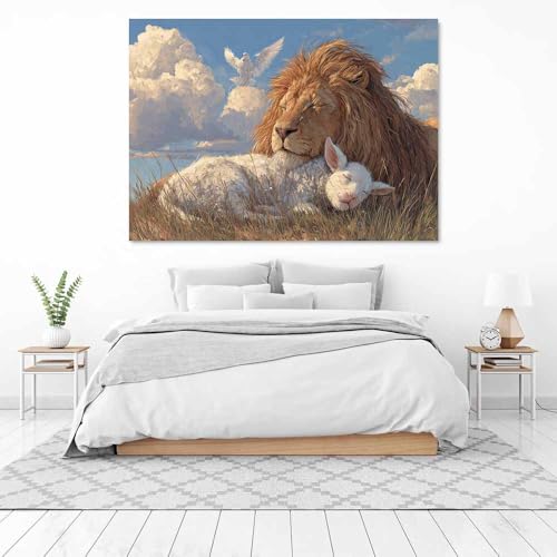 Tableau lion abstrait CUDAOO de haute qualité avec cadre beige - 3
