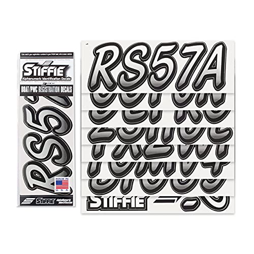 Image of STIFFIE Whipline White /Black 3 inch Boat & PWC Registration Decals • Numbers Letters Stickers