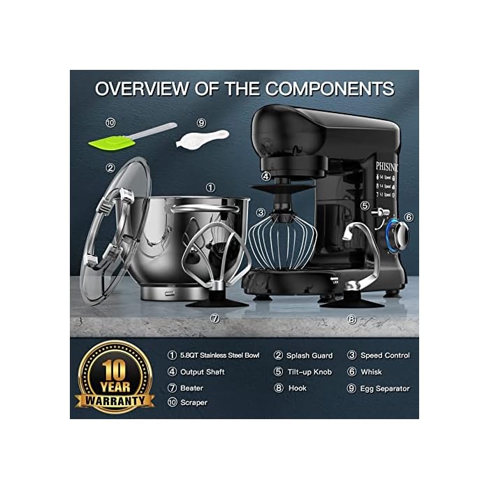 Buy PHISINIC Stand Mixer, 5.8QT 660W Electric Kitchen Mixer, 6Speed