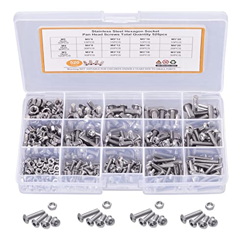520PCS Metric Screw Assortment Kit, Metric Bolt Assortment M3 M4 M5